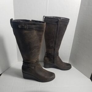 UGG WOMEN'S WEDGE TALL LEATHER BROWN BOOTS SIZE 8